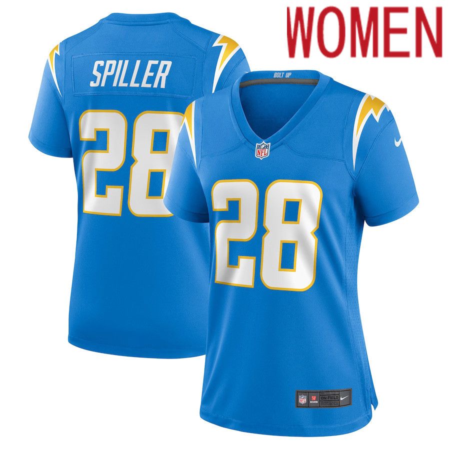 Women Los Angeles Chargers #28 Isaiah Spiller Nike Powder Blue Game NFL Jersey->women nfl jersey->Women Jersey